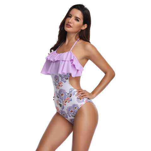 Image of Ruffle Halter Floral One Piece - Itopfox