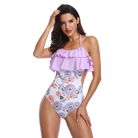 Image of Ruffle Halter Floral One Piece - Itopfox