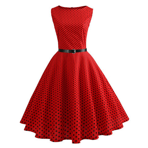 Image of Sleeveless Polka Dots Hepburn Dress - Itopfox