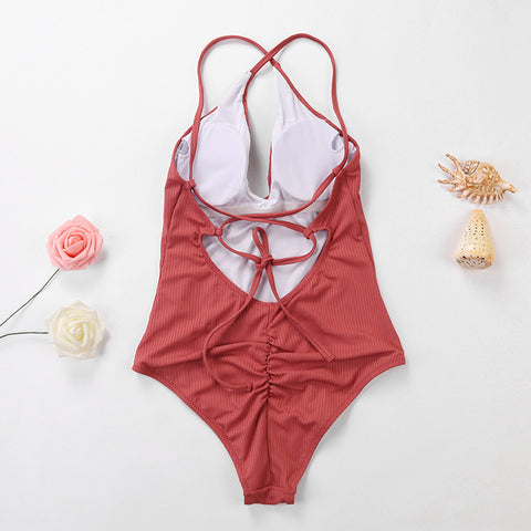 Image of Solid One Piece Bathing Suit - Itopfox