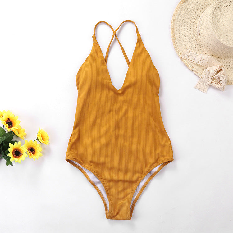 Solid One Piece Bathing Suit - Itopfox