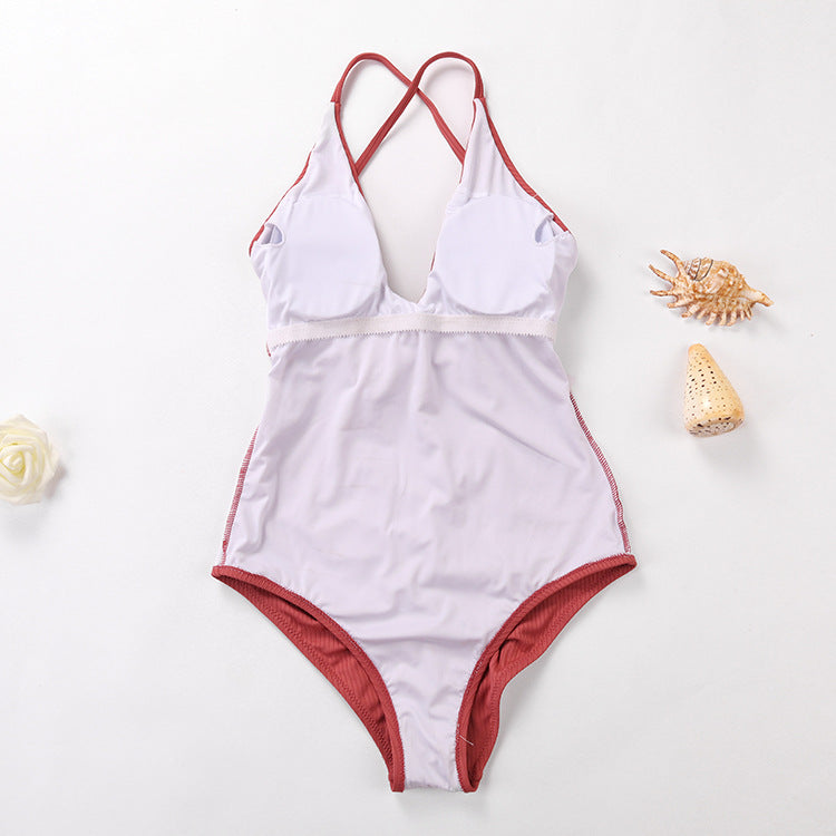 Solid One Piece Bathing Suit - Itopfox