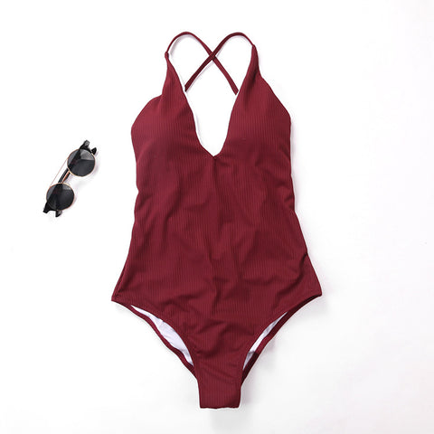 Image of Solid One Piece Bathing Suit - Itopfox