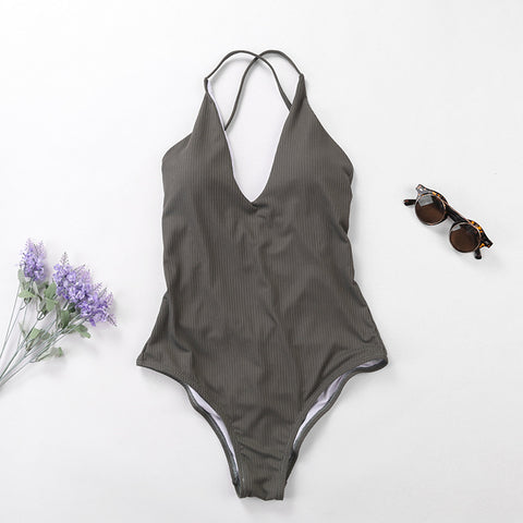 Image of Solid One Piece Bathing Suit - Itopfox