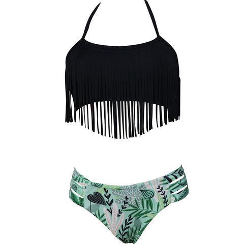Image of Halter Tassel Layered Bikini Set - Itopfox