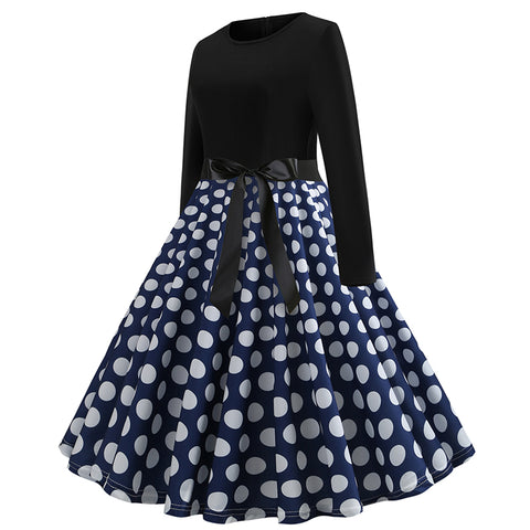 Long Sleeve Polka Dots Vintage Dress - Itopfox