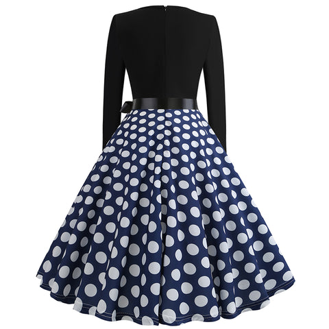 Long Sleeve Polka Dots Vintage Dress - Itopfox