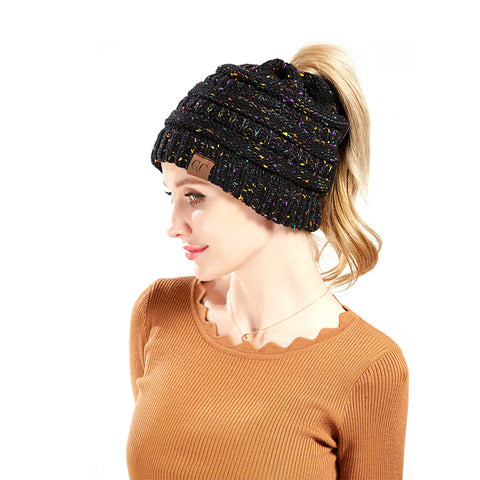 Image of Confetti Ponytail Knit Beanie (With CC Label) - Itopfox