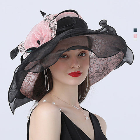 Image of Gauze Flower Wide Brim Organza Hat