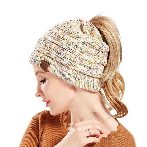 Image of Confetti Ponytail Knit Beanie (With CC Label) - Itopfox