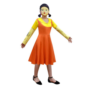 PashaLs Girl Doll Costume - Red/Green Light Game Costume Dress for Girls,Role Playing Orange Dress with Mask