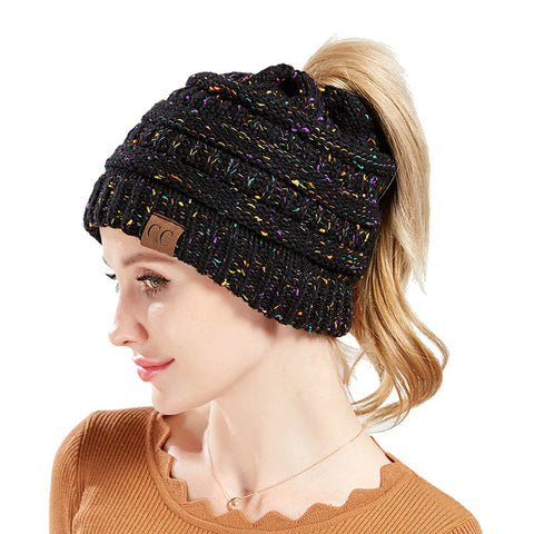 Image of Confetti Ponytail Knit Beanie (With CC Label) - Itopfox