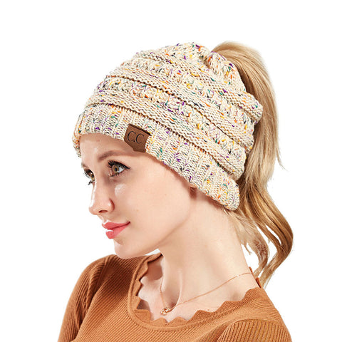 Image of Confetti Ponytail Knit Beanie (With CC Label) - Itopfox
