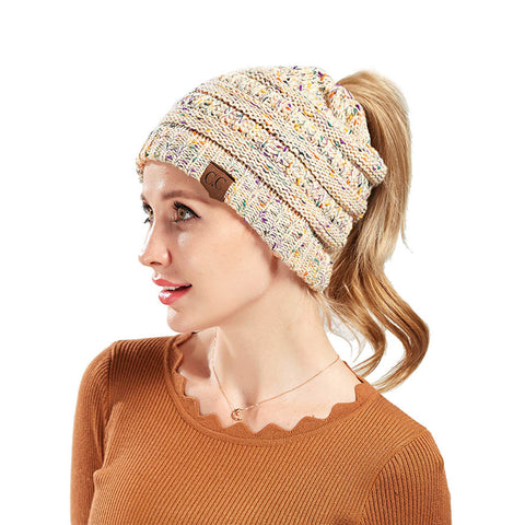 Image of Confetti Ponytail Knit Beanie (With CC Label) - Itopfox