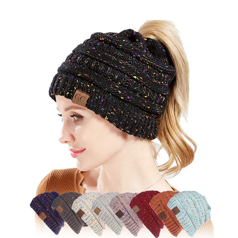 Image of Confetti Ponytail Knit Beanie (With CC Label) - Itopfox