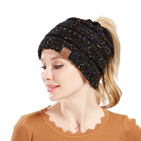Image of Confetti Ponytail Knit Beanie (With CC Label) - Itopfox