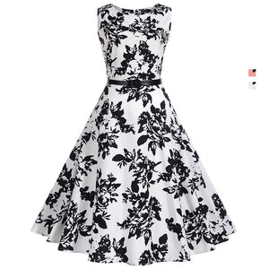 Classic Vintage Floral Hepburn Dress - Itopfox