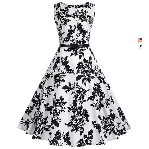 Image of Classic Vintage Floral Hepburn Dress - Itopfox