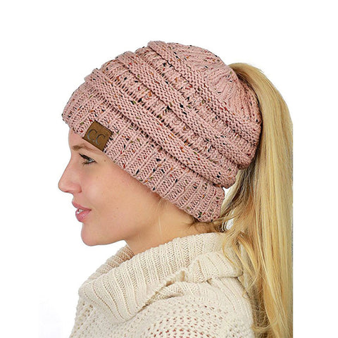 Image of Confetti Ponytail Knit Beanie (With CC Label) - Itopfox