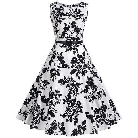 Image of Classic Vintage Floral Hepburn Dress - Itopfox