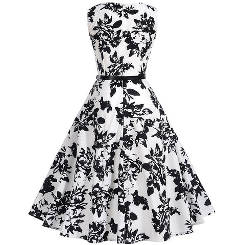 Image of Classic Vintage Floral Hepburn Dress - Itopfox