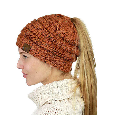 Image of Confetti Ponytail Knit Beanie (With CC Label) - Itopfox