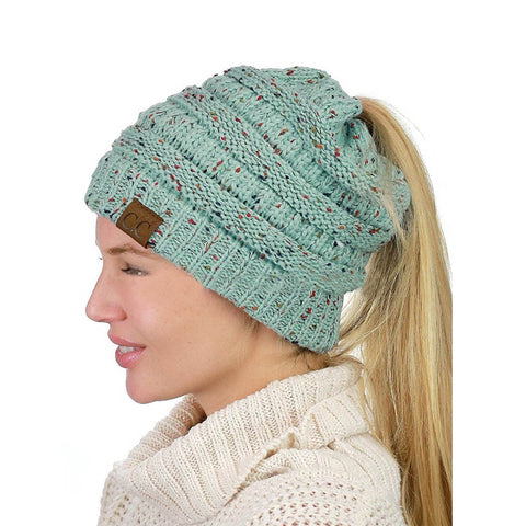 Image of Confetti Ponytail Knit Beanie (With CC Label) - Itopfox