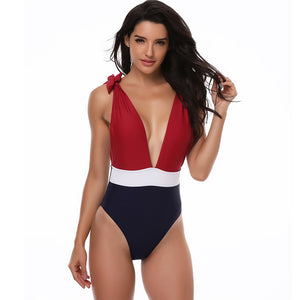 Deep V-Neck One Piece Swimwear - Itopfox