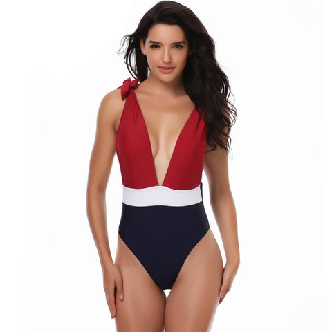 Image of Deep V-Neck One Piece Swimwear - Itopfox