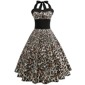 Halter Leopard 50s Retro Dress - Itopfox