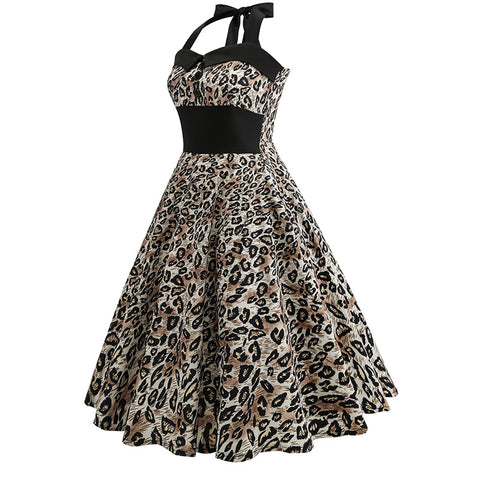 Image of Halter Leopard 50s Retro Dress - Itopfox
