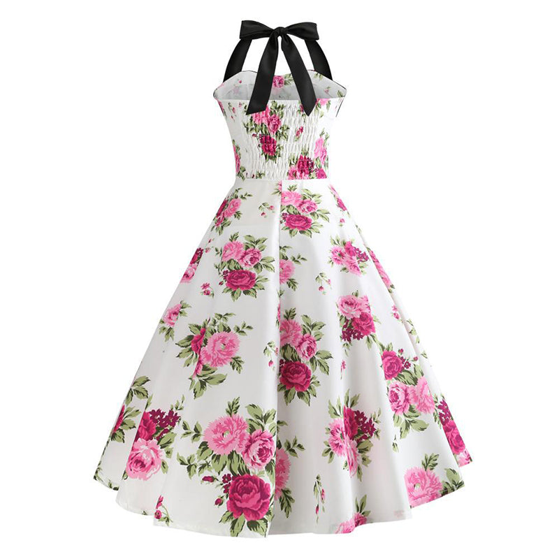 Halter Vintage Floral Dress - Itopfox