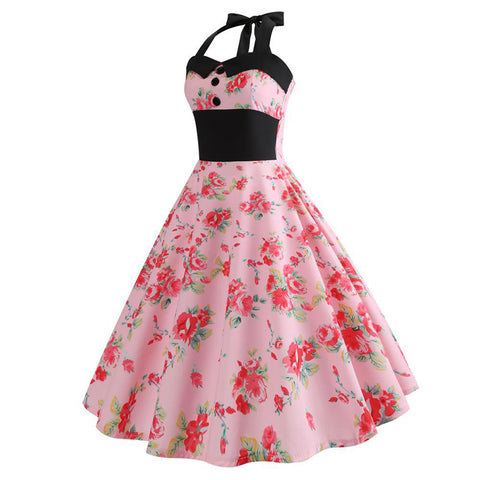 Image of Halter Retro 50s Hepburn Dress - Itopfox