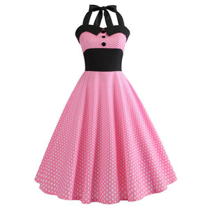 Halter 50s Hepburn Polka Dots Dress - Itopfox