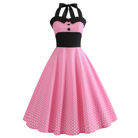 Image of Halter 50s Hepburn Polka Dots Dress - Itopfox