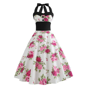 Halter Vintage Floral Dress - Itopfox