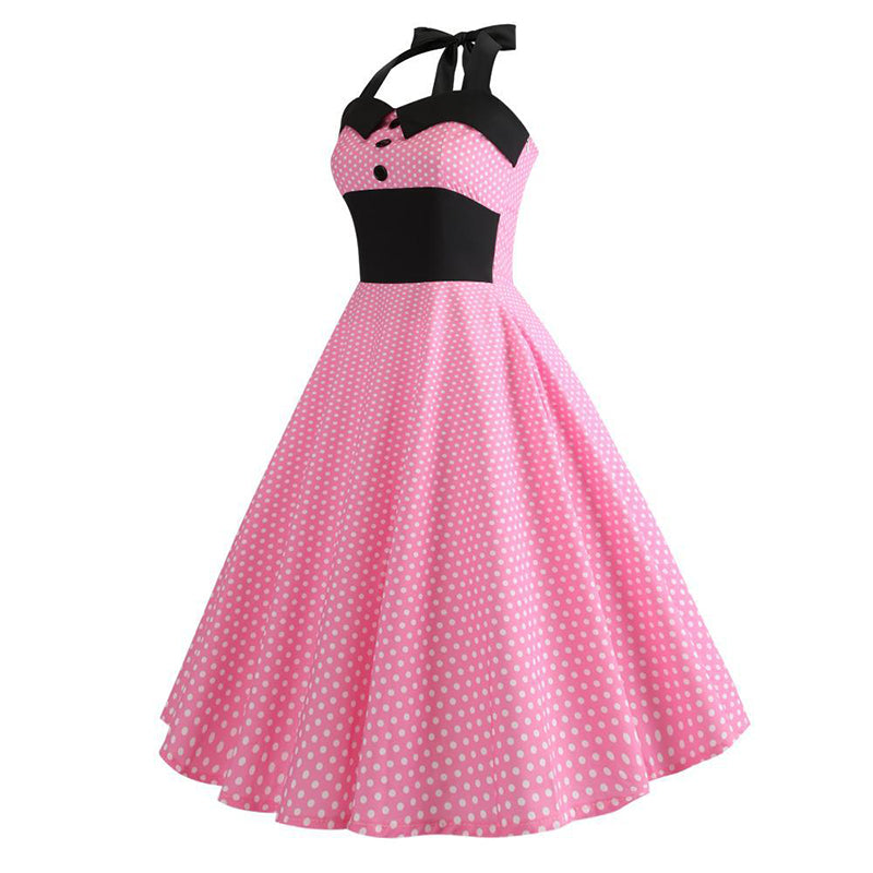 Halter 50s Hepburn Polka Dots Dress - Itopfox