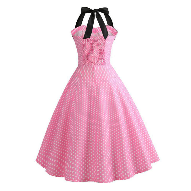 Halter 50s Hepburn Polka Dots Dress - Itopfox