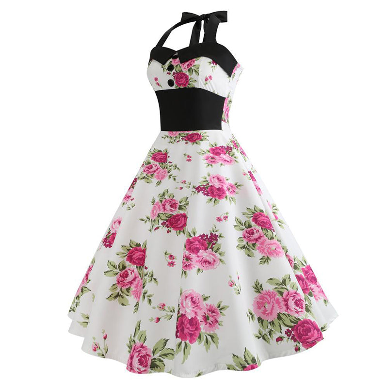 Halter Vintage Floral Dress - Itopfox