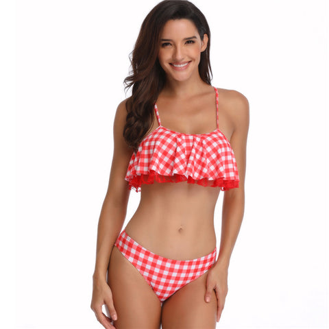 Image of Grid Two Pieces Tankini Swimwear - Itopfox