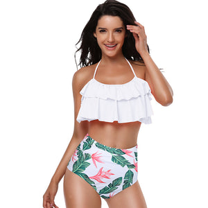 Printing Ruffled High Waist Swimsuit - Itopfox