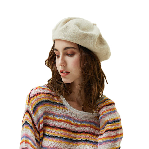 Solid Color Wool Beret Hat - Itopfox