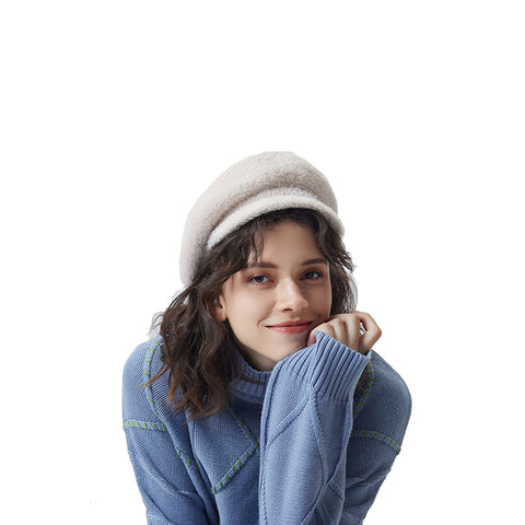 Image of Peaked Beret Hat With Faux Wool - Itopfox