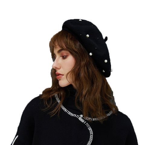 Image of Faux Cony Hair Pearl Beret Hat - Itopfox