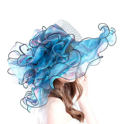 Image of Wide Brim Organza Floppy Derby Hat - Itopfox