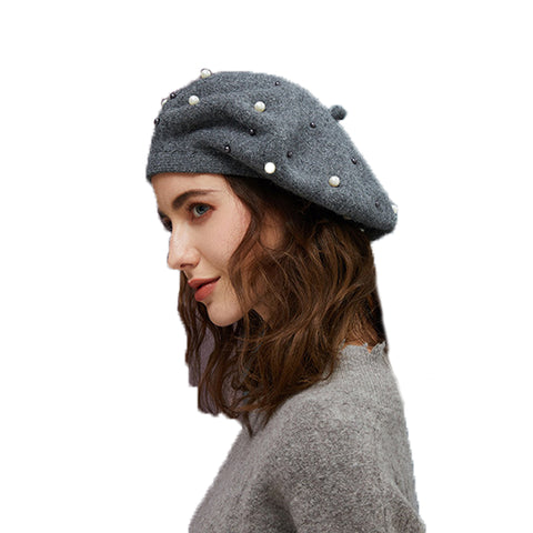 Image of Faux Cony Hair Pearl Beret Hat - Itopfox