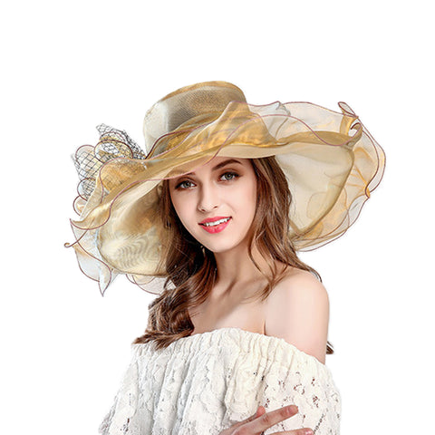 Image of Wide Brim Organza Floppy Derby Hat - Itopfox