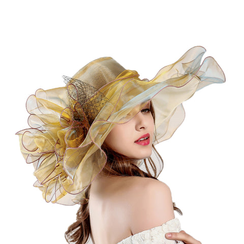 Image of Wide Brim Organza Floppy Derby Hat - Itopfox
