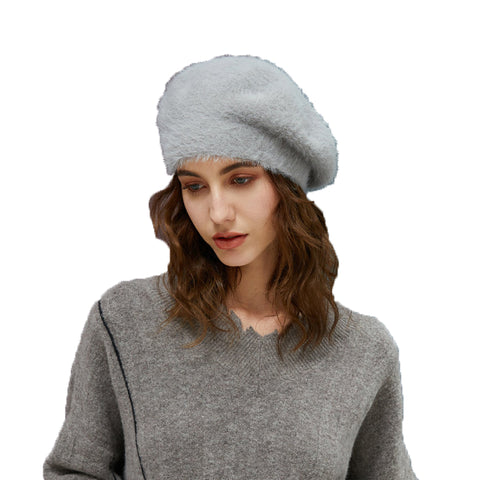 Image of Faux Mink Beret Hat - Itopfox