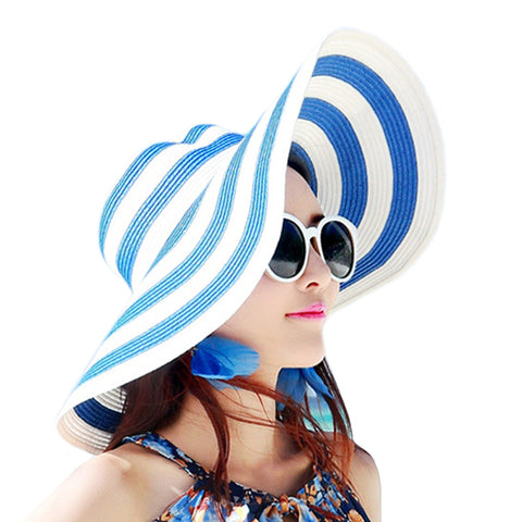 Striped Big Brim Straw Sun Hat - Itopfox